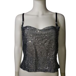 SIMPLY STYLE Black and Silver Faux Sequins Camisole Juniors One Size